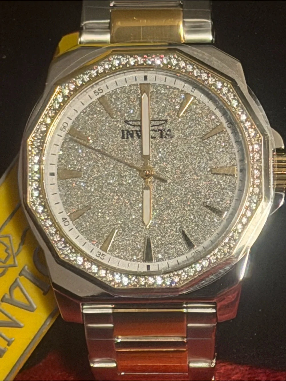 Invicta Silver and Gold Two-Tone Glitter Dial Crystal Bezel Watch